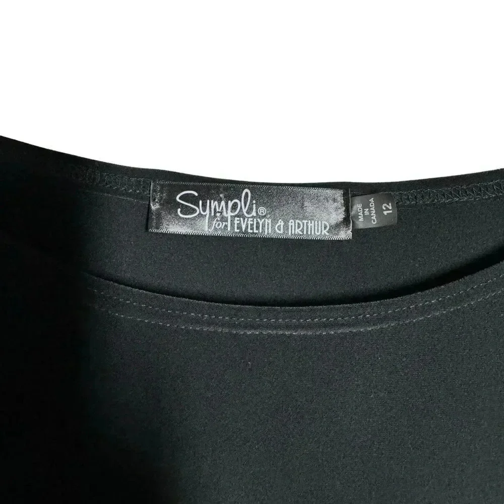 Sympli size 12 Black stretch jersey knit top ruffle sleeves scoop neck